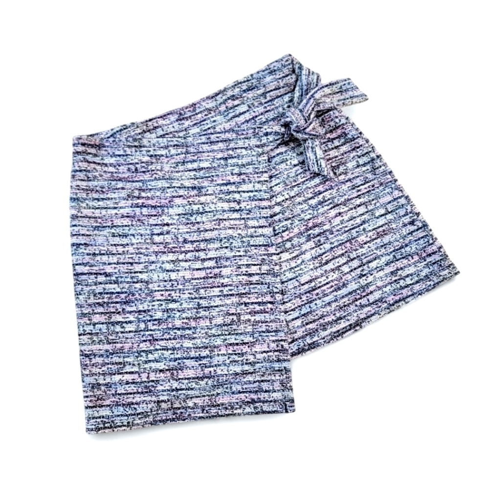 LOFT Multi Color Textured Faux Wrap Skirt Size Medium Petite